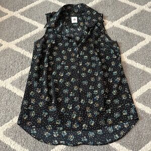 Cabi style 3440 whimsy‎ black floral sleeveless top Small NWOT